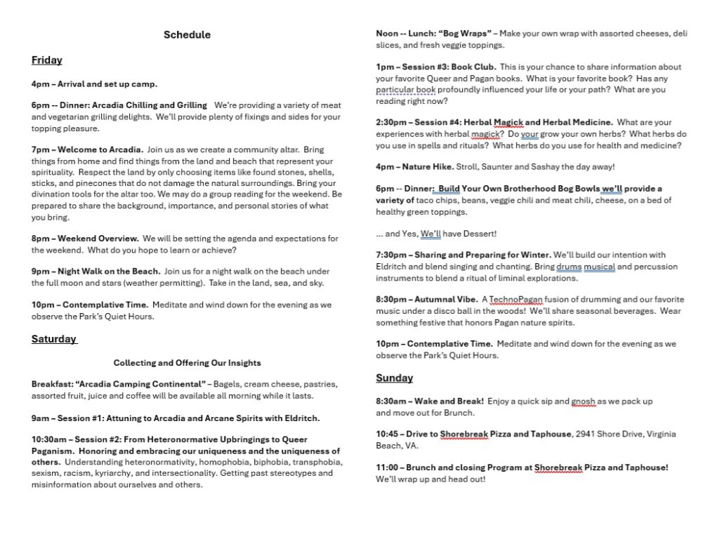 Weekend Schedule